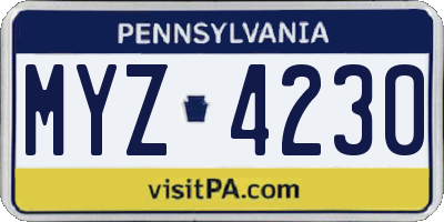 PA license plate MYZ4230