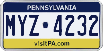 PA license plate MYZ4232