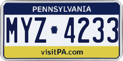 PA license plate MYZ4233