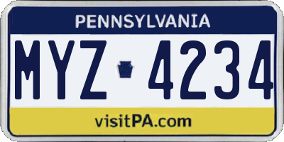 PA license plate MYZ4234