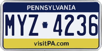 PA license plate MYZ4236
