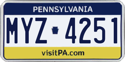PA license plate MYZ4251