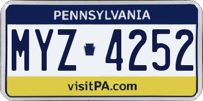 PA license plate MYZ4252