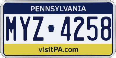PA license plate MYZ4258