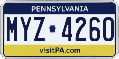 PA license plate MYZ4260