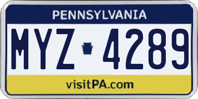 PA license plate MYZ4289