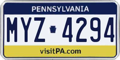 PA license plate MYZ4294