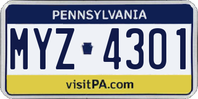 PA license plate MYZ4301