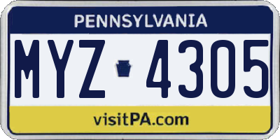 PA license plate MYZ4305