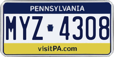 PA license plate MYZ4308