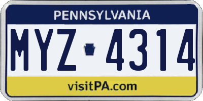 PA license plate MYZ4314