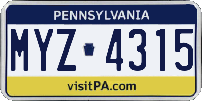 PA license plate MYZ4315