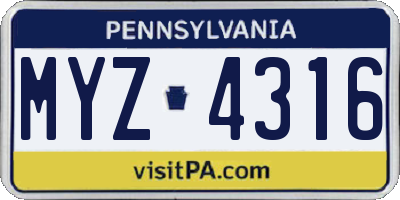 PA license plate MYZ4316