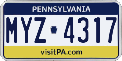 PA license plate MYZ4317