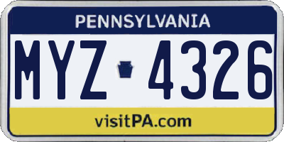 PA license plate MYZ4326