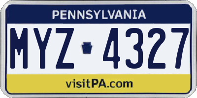 PA license plate MYZ4327
