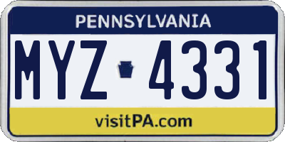 PA license plate MYZ4331