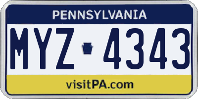 PA license plate MYZ4343