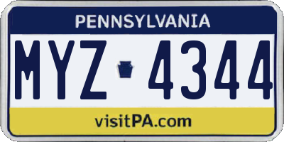 PA license plate MYZ4344