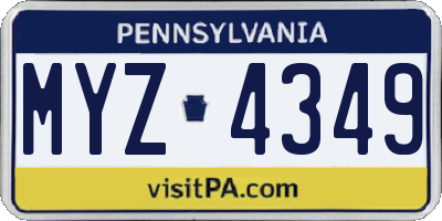 PA license plate MYZ4349