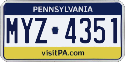 PA license plate MYZ4351