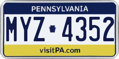 PA license plate MYZ4352