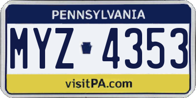 PA license plate MYZ4353