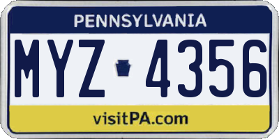 PA license plate MYZ4356