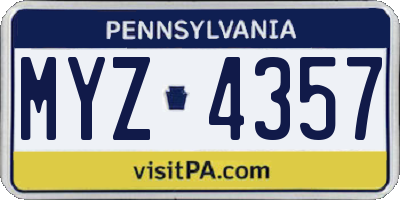 PA license plate MYZ4357