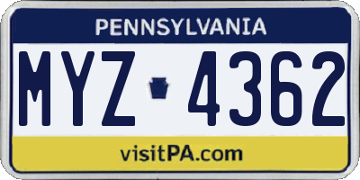 PA license plate MYZ4362