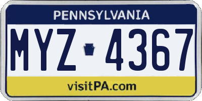 PA license plate MYZ4367