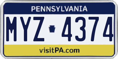 PA license plate MYZ4374