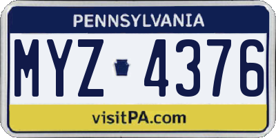 PA license plate MYZ4376