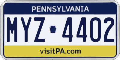 PA license plate MYZ4402