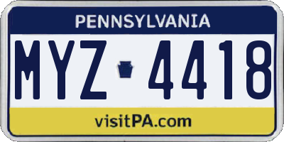 PA license plate MYZ4418