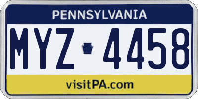 PA license plate MYZ4458