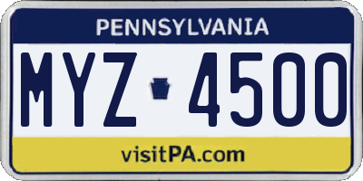 PA license plate MYZ4500