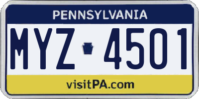 PA license plate MYZ4501