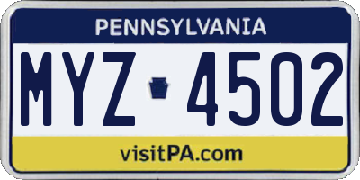 PA license plate MYZ4502