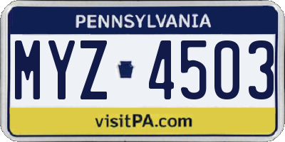 PA license plate MYZ4503