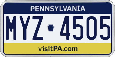 PA license plate MYZ4505