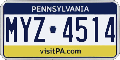PA license plate MYZ4514