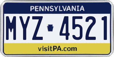 PA license plate MYZ4521