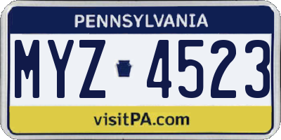 PA license plate MYZ4523