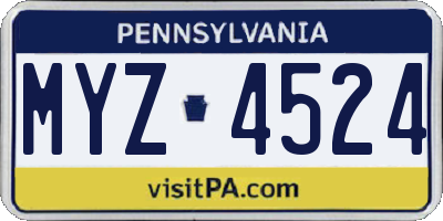 PA license plate MYZ4524