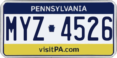 PA license plate MYZ4526