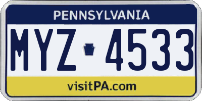 PA license plate MYZ4533