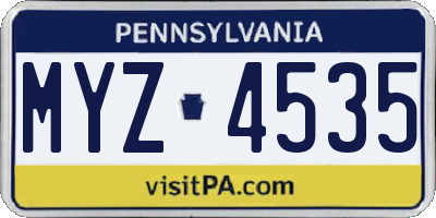 PA license plate MYZ4535