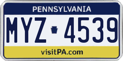 PA license plate MYZ4539