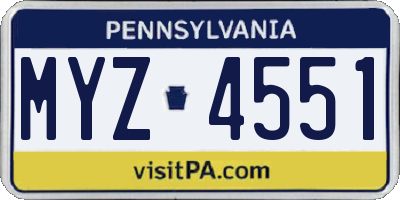 PA license plate MYZ4551